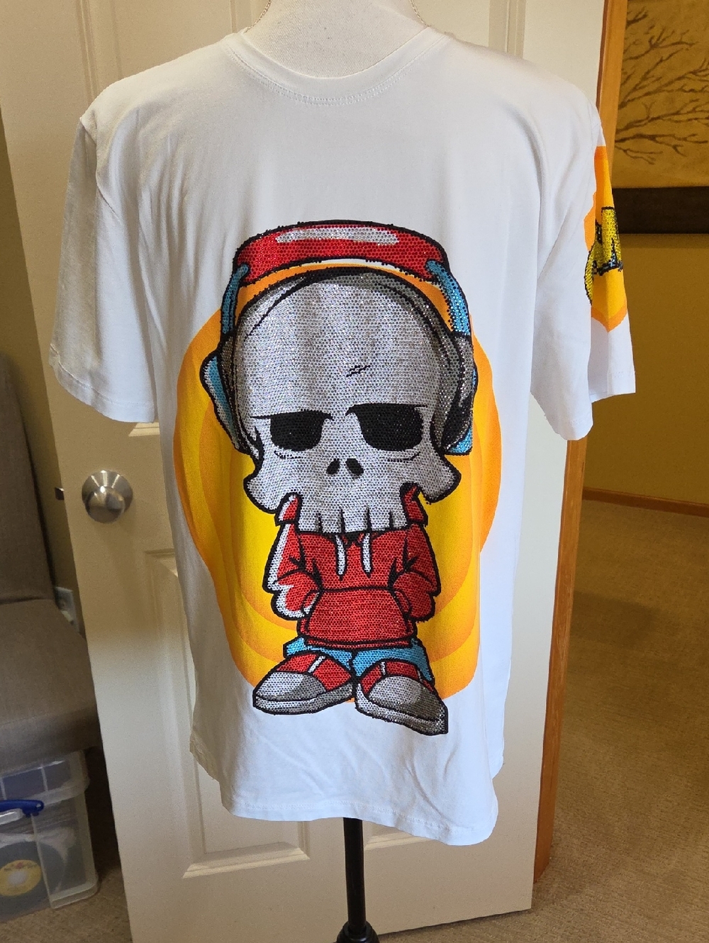 Tolga Kisa White Graphic Skull Only Tunes Short Sleeve Tee